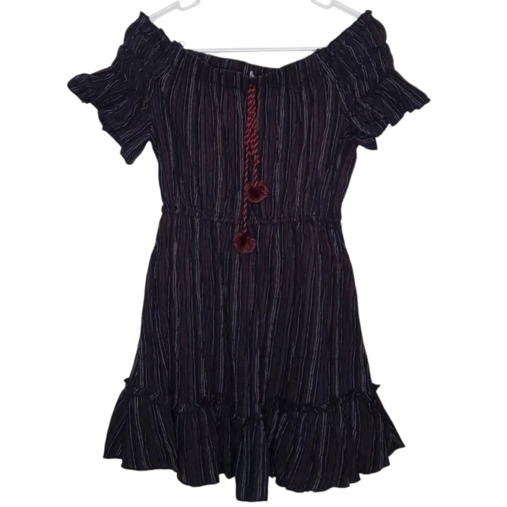 MoonRiver Smocked Tiered Off Shoulder Mini Dress Peasant RedWhiteBlue Boho Sz Lg